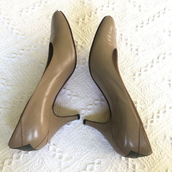 VTG Perry Ellis Portfolio Leather Heels Taupe Green Diamond 80s Italy 8 B Career - Picture 5 of 15